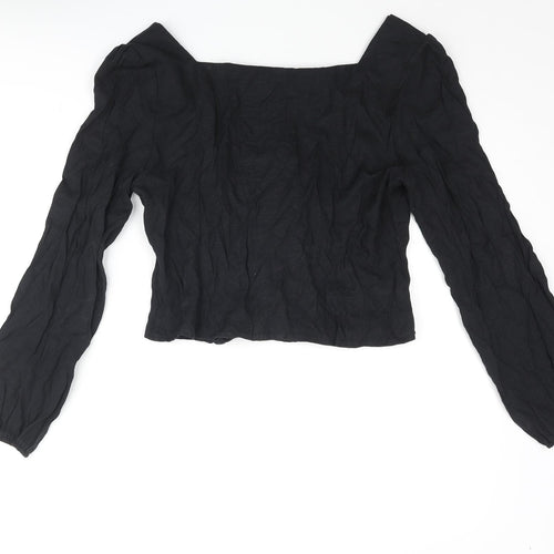 PRETTYLITTLETHING Womens Black Polyester Basic Blouse Size 12 Square Neck