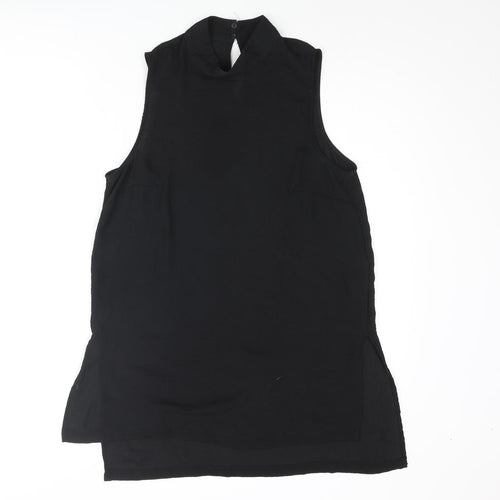 H&M Womens Black Polyester Tunic Blouse Size 8 Mock Neck - Side Slits