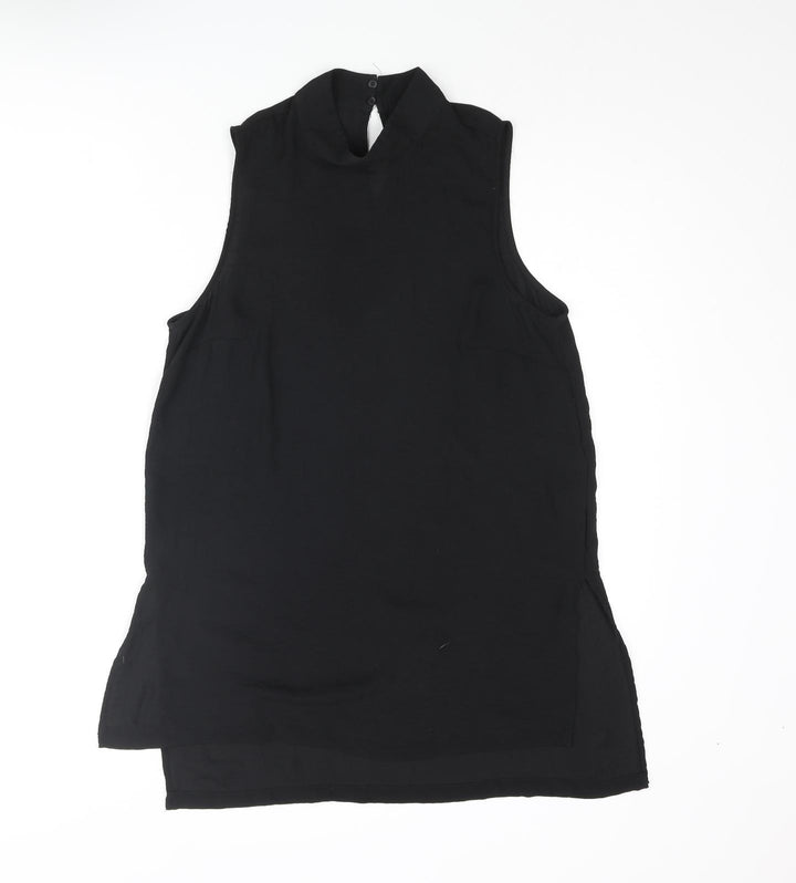 H&M Womens Black Polyester Tunic Blouse Size 8 Mock Neck - Side Slits