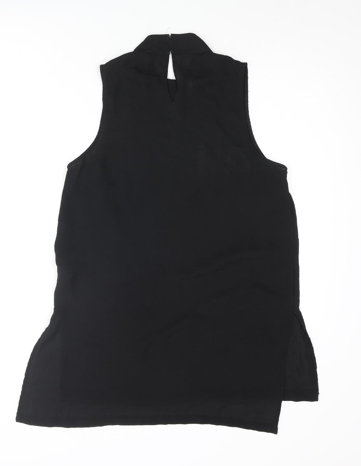 H&M Womens Black Polyester Tunic Blouse Size 8 Mock Neck - Side Slits