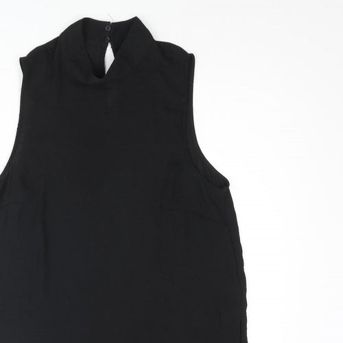 H&M Womens Black Polyester Tunic Blouse Size 8 Mock Neck - Side Slits