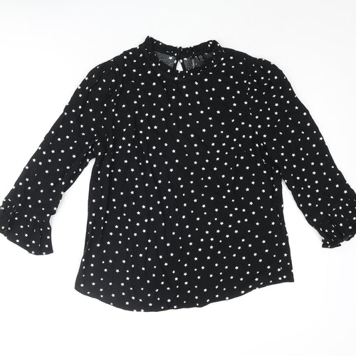 Forever New Womens Black Geometric Viscose Basic Blouse Size 8 Mock Neck - Star Print Frill