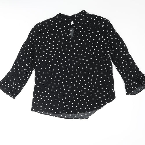Forever New Womens Black Geometric Viscose Basic Blouse Size 8 Mock Neck - Star Print Frill