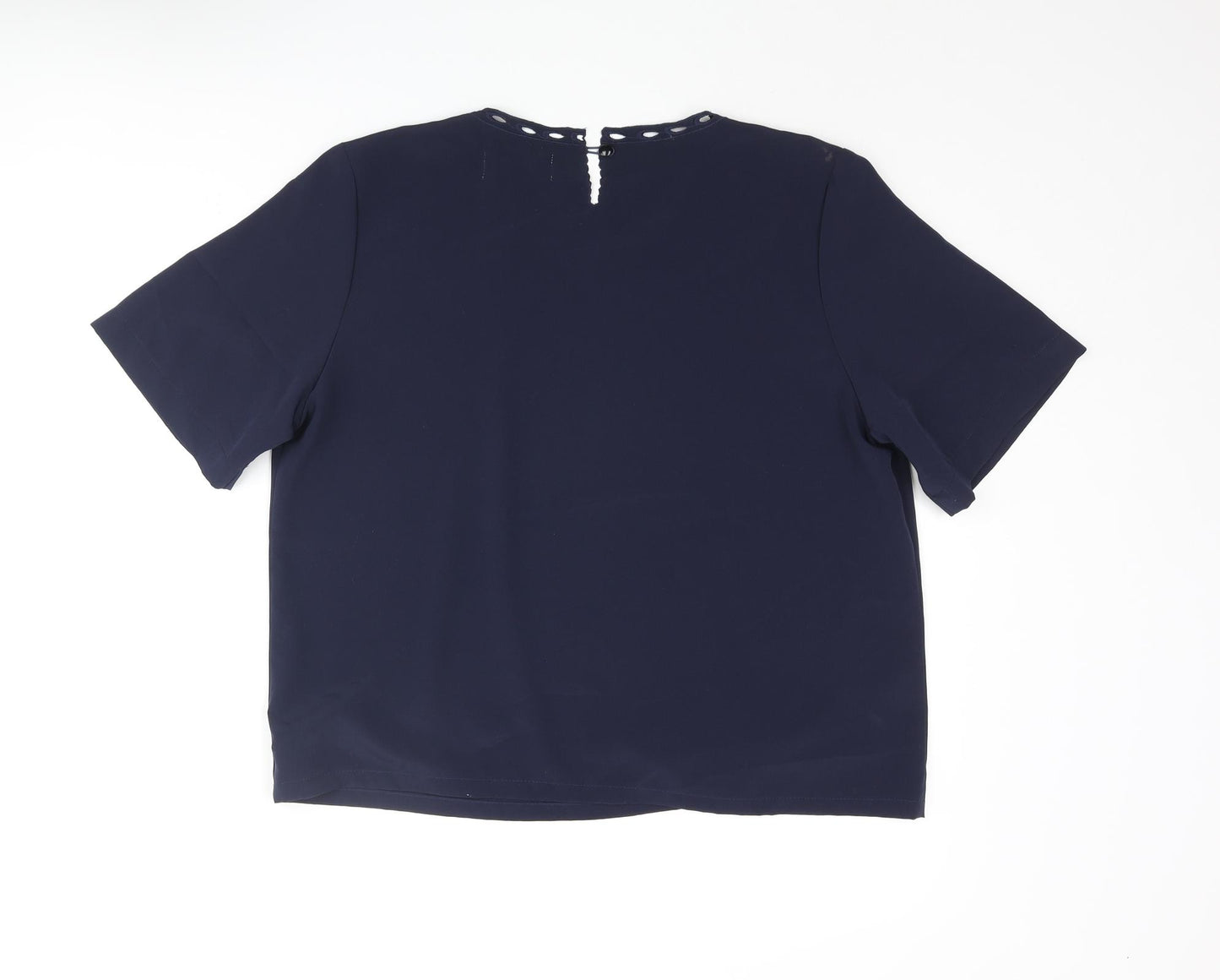 Lyndella Womens Blue Polyester Basic Blouse Size 16 Round Neck - Floral Embroidery