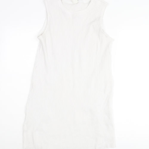 H&M Womens White Polyester Tunic Tank Size M Round Neck - Side Slits