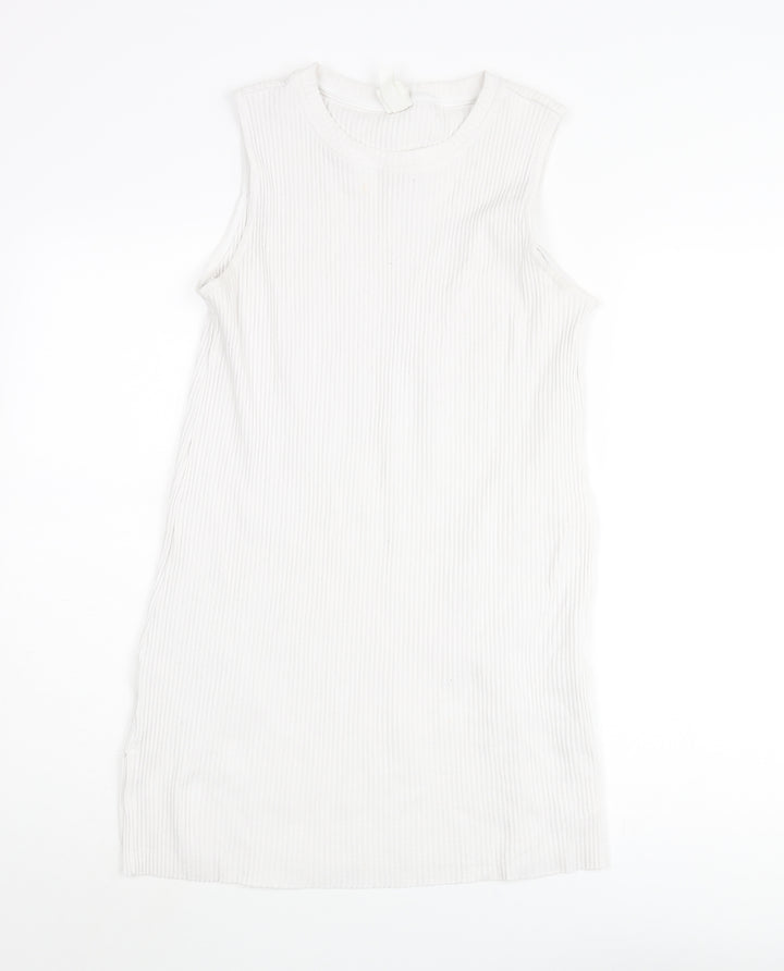 H&M Womens White Polyester Tunic Tank Size M Round Neck - Side Slits
