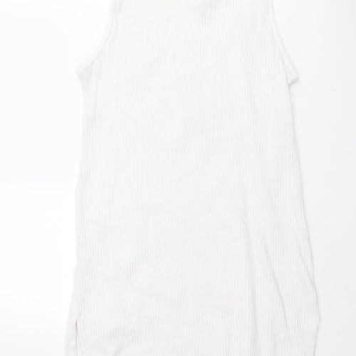 H&M Womens White Polyester Tunic Tank Size M Round Neck - Side Slits