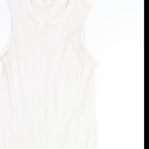 H&M Womens White Polyester Tunic Tank Size M Round Neck - Side Slits