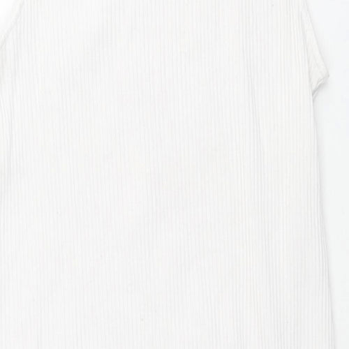 H&M Womens White Polyester Tunic Tank Size M Round Neck - Side Slits