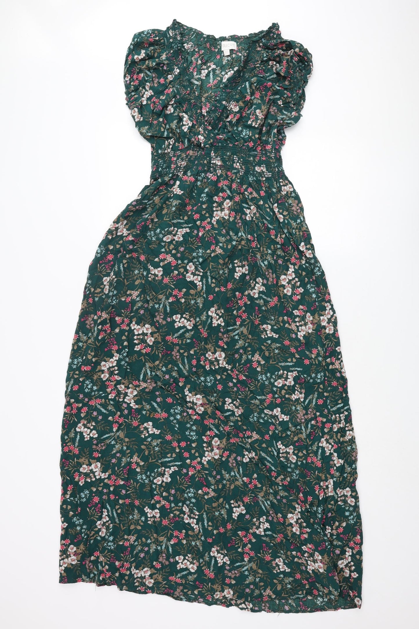 Apricot Womens Green Floral Viscose Maxi Size 16 V-Neck Pullover