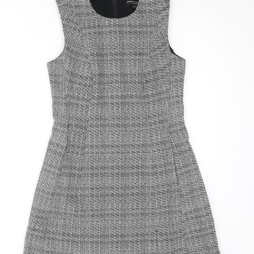 Dorothy Perkins Womens Black Check Polyester A-Line Size 10 Round Neck Zip