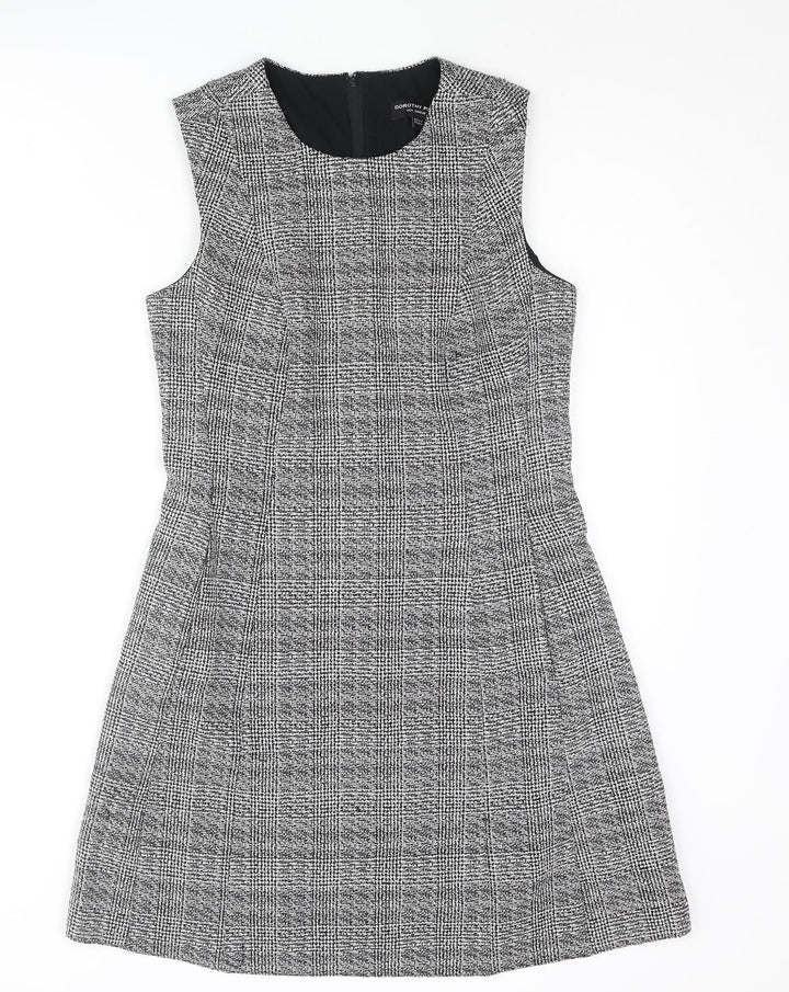 Dorothy Perkins Womens Black Check Polyester A-Line Size 10 Round Neck Zip
