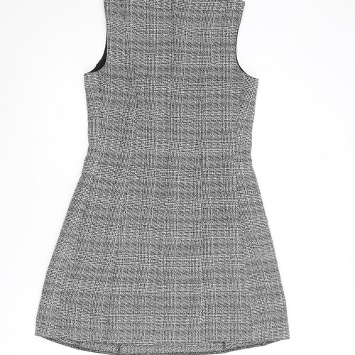 Dorothy Perkins Womens Black Check Polyester A-Line Size 10 Round Neck Zip