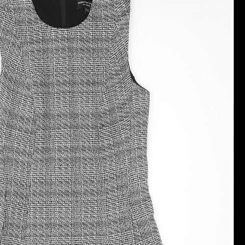 Dorothy Perkins Womens Black Check Polyester A-Line Size 10 Round Neck Zip