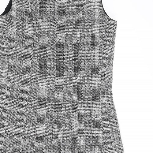 Dorothy Perkins Womens Black Check Polyester A-Line Size 10 Round Neck Zip