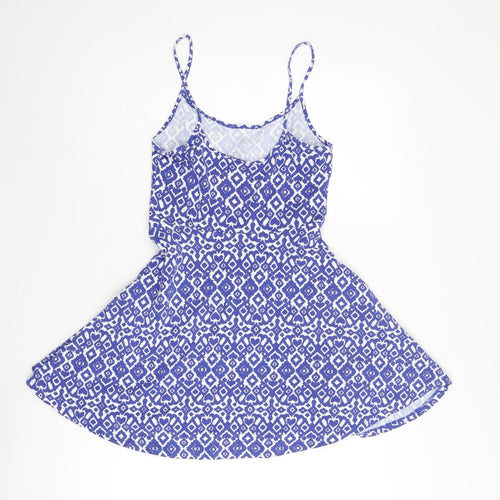 Divided by H&M Womens Blue Geometric Cotton Skater Dress Size S Scoop Neck Pullover