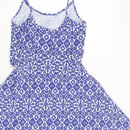 Divided by H&M Womens Blue Geometric Cotton Skater Dress Size S Scoop Neck Pullover