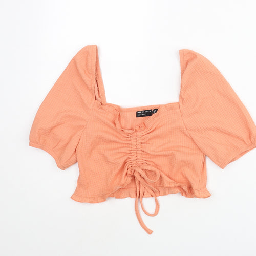 ASOS Womens Orange Polyester Cropped Blouse Size 8 Sweetheart - Frill Rouched Bow