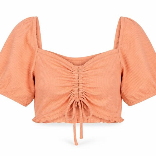ASOS Womens Orange Polyester Cropped Blouse Size 8 Sweetheart - Frill Rouched Bow