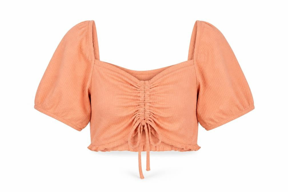 ASOS Womens Orange Polyester Cropped Blouse Size 8 Sweetheart - Frill Rouched Bow