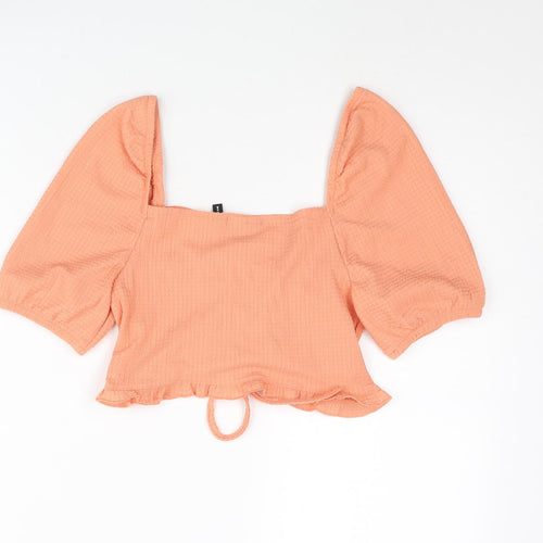 ASOS Womens Orange Polyester Cropped Blouse Size 8 Sweetheart - Frill Rouched Bow