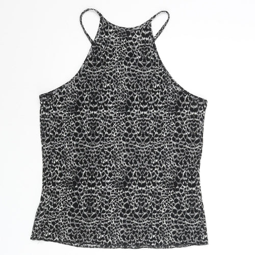 NEXT Womens Black Geometric Polyester Camisole Blouse Size 14 Square Neck