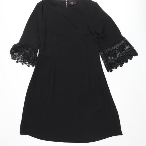Zink Womens Black Polyester A-Line Size XL Round Neck Button - Lace Trim