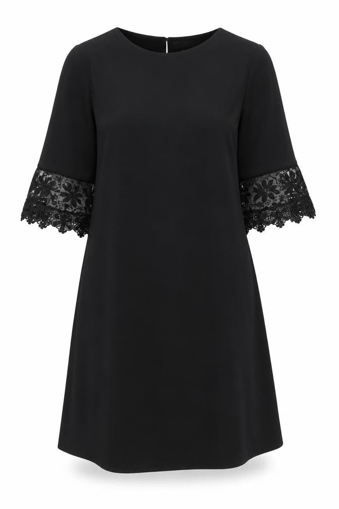 Front view of Zink women’s black polyester a-line, size XL, round neck button - lace trim
