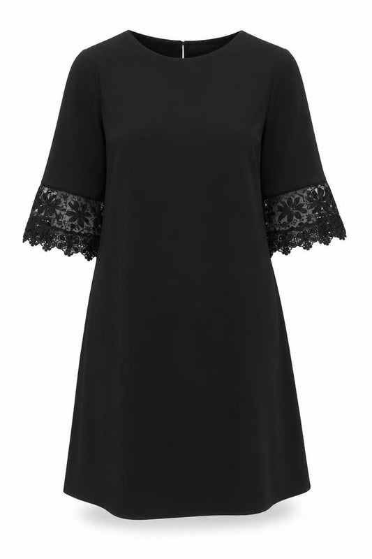 Front view of Zink women’s black polyester a-line, size XL, round neck button - lace trim