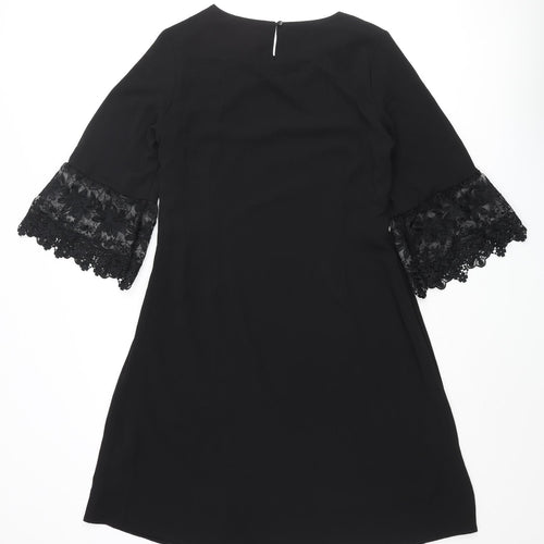 Zink Womens Black Polyester A-Line Size XL Round Neck Button - Lace Trim