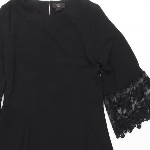Zink Womens Black Polyester A-Line Size XL Round Neck Button - Lace Trim