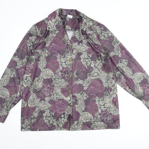Damart Womens Purple Paisley Polyester Basic Blouse Size 18 Collared