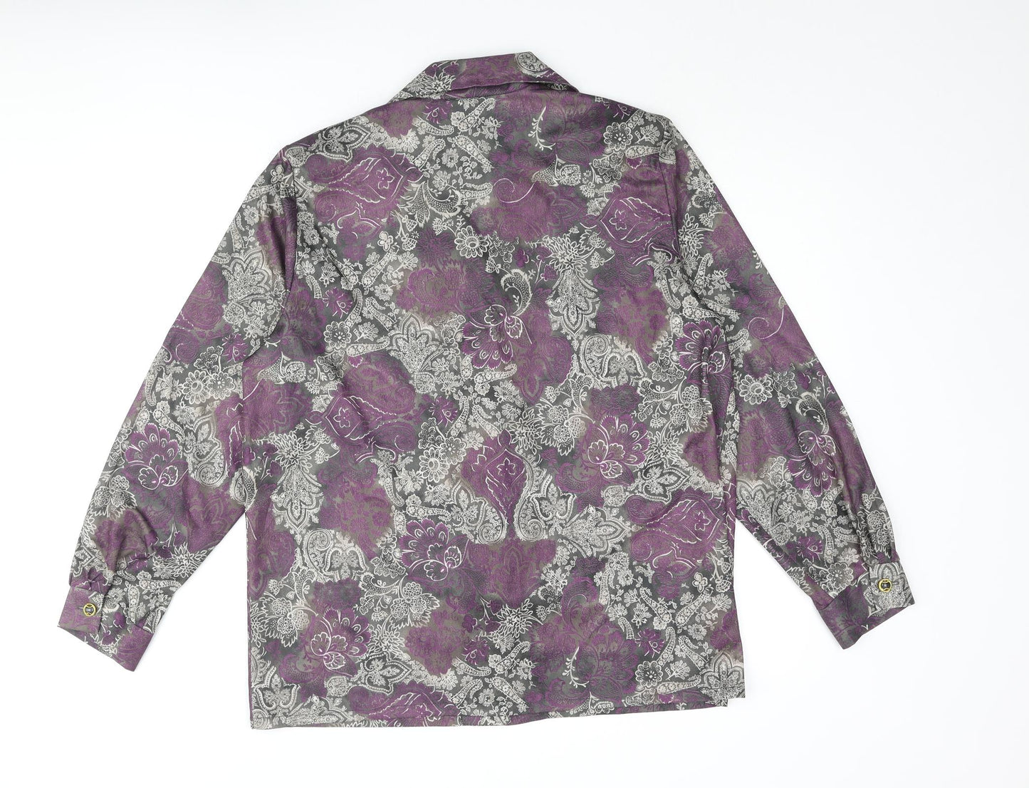 Damart Womens Purple Paisley Polyester Basic Blouse Size 18 Collared