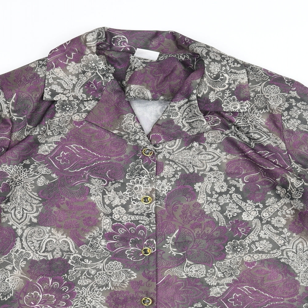 Damart Womens Purple Paisley Polyester Basic Blouse Size 18 Collared