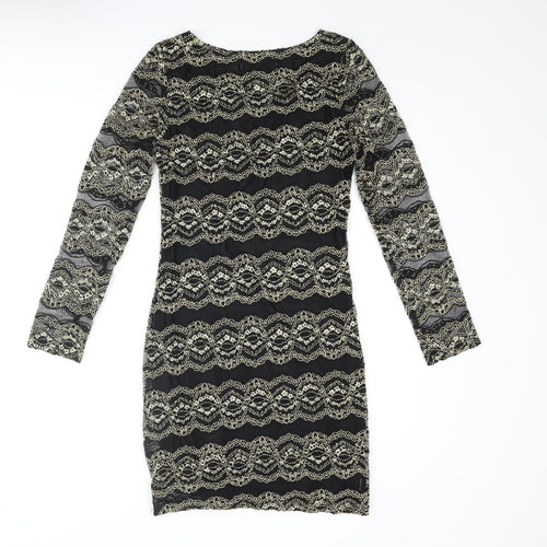 Snow Traffic Womens Black Polyester Bodycon Size S Round Neck Pullover - Gold Detail Size S-M
