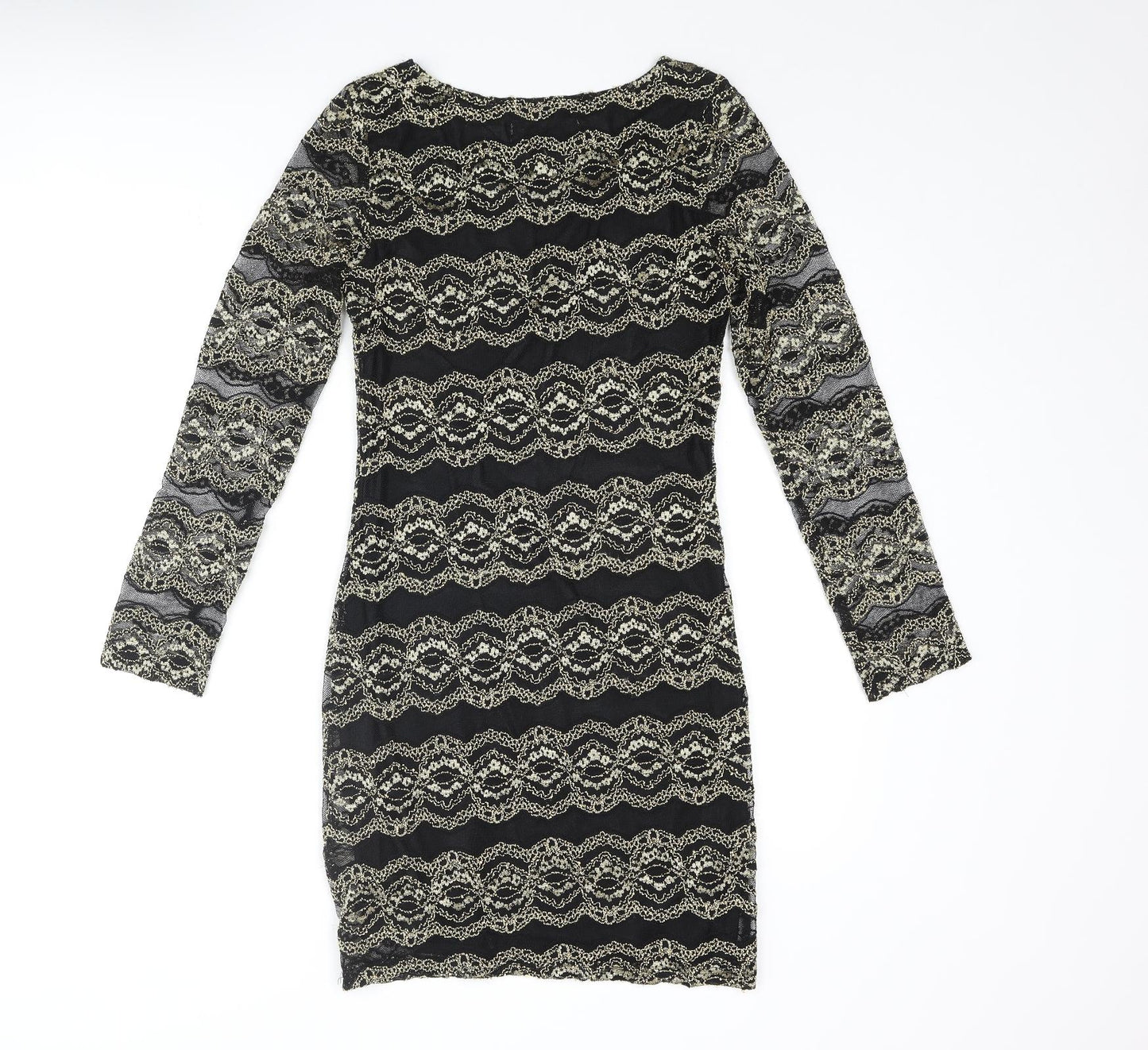 Snow Traffic Womens Black Polyester Bodycon Size S Round Neck Pullover - Gold Detail Size S-M