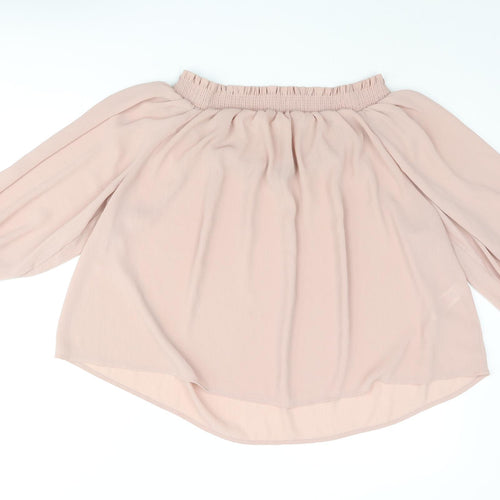 New Look Womens Pink Polyester Basic Blouse Size 14 Boat Neck - Rouched