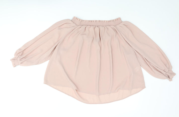 New Look Womens Pink Polyester Basic Blouse Size 14 Boat Neck - Rouched