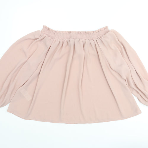 New Look Womens Pink Polyester Basic Blouse Size 14 Boat Neck - Rouched