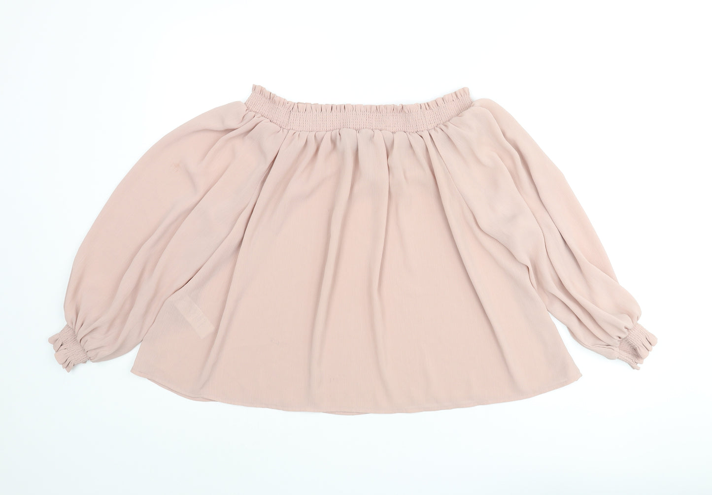 New Look Womens Pink Polyester Basic Blouse Size 14 Boat Neck - Rouched