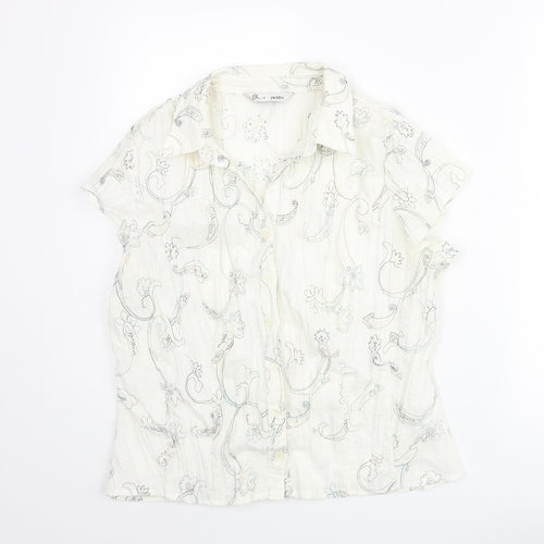 BHS Womens Ivory Geometric Polyester Basic Blouse Size 18 Collared - Embroidered