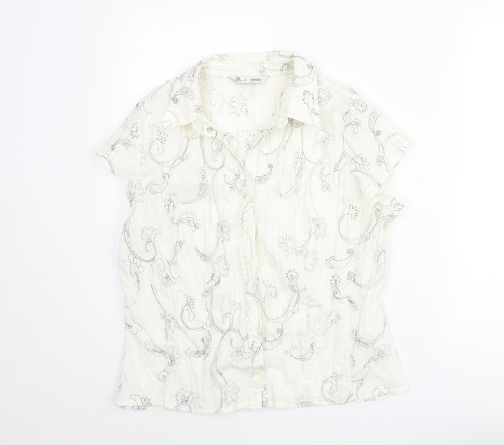 BHS Womens Ivory Geometric Polyester Basic Blouse Size 18 Collared - Embroidered