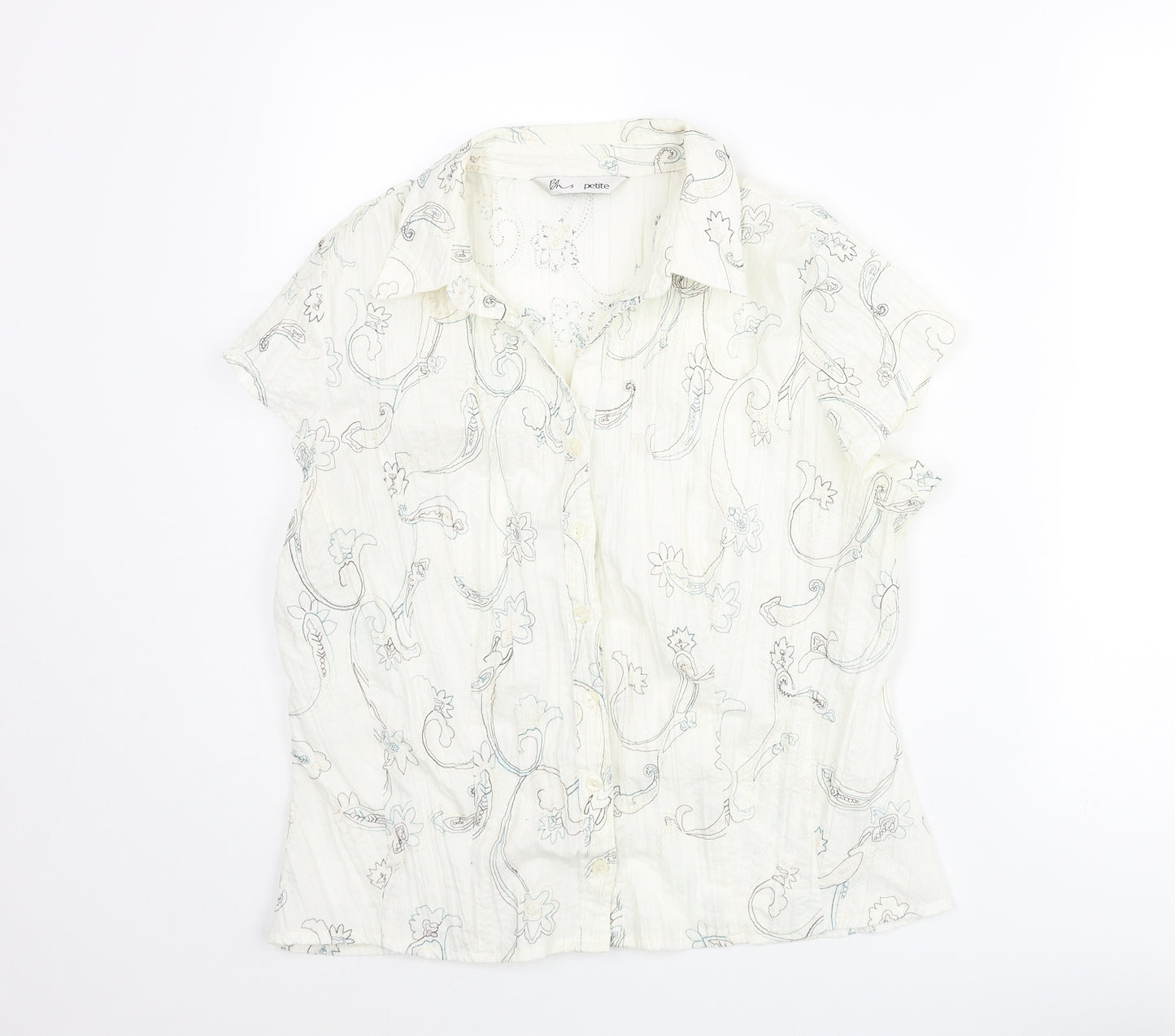 BHS Womens Ivory Geometric Polyester Basic Blouse Size 18 Collared - Embroidered