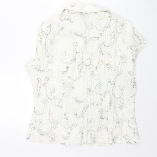 BHS Womens Ivory Geometric Polyester Basic Blouse Size 18 Collared - Embroidered