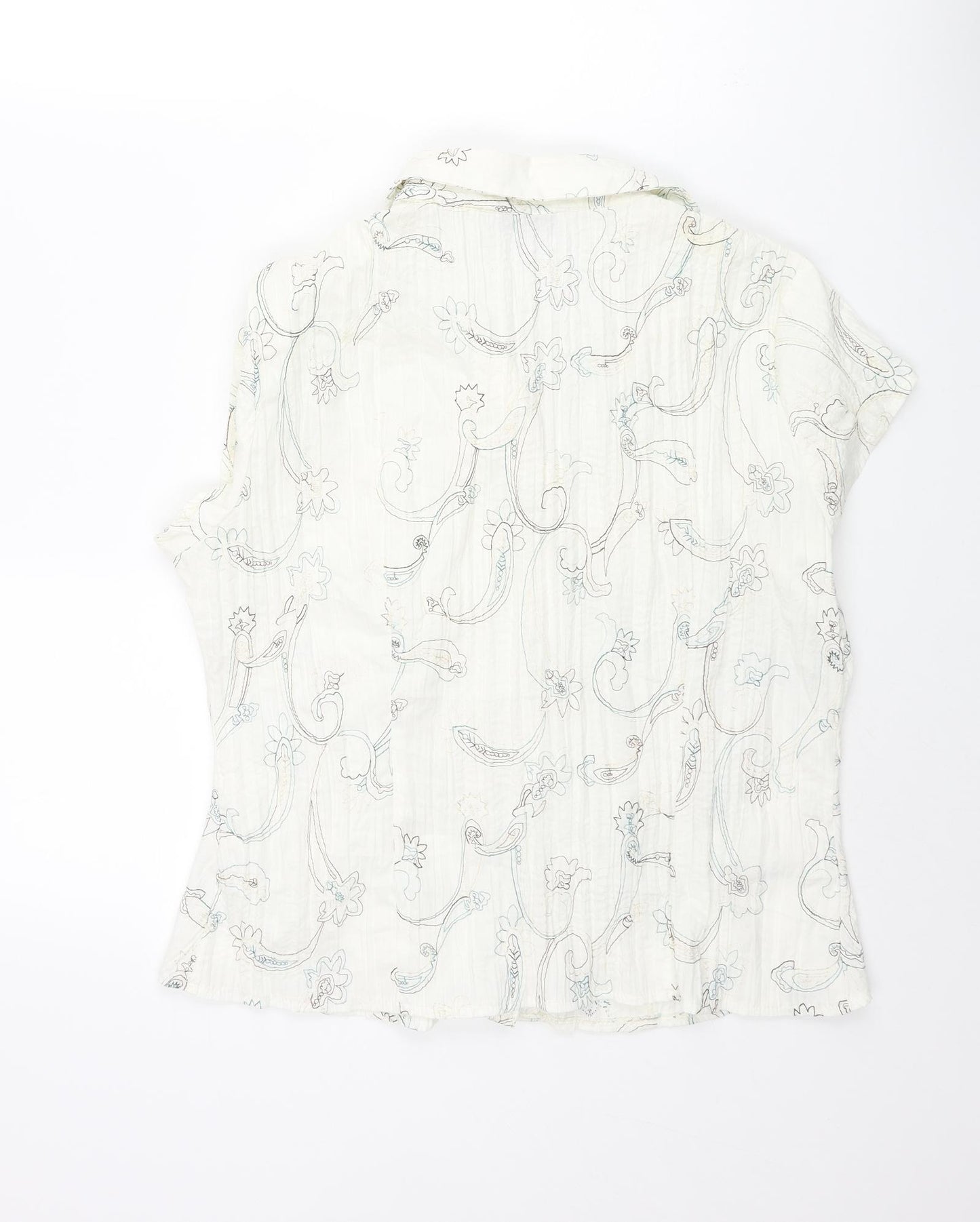 BHS Womens Ivory Geometric Polyester Basic Blouse Size 18 Collared - Embroidered
