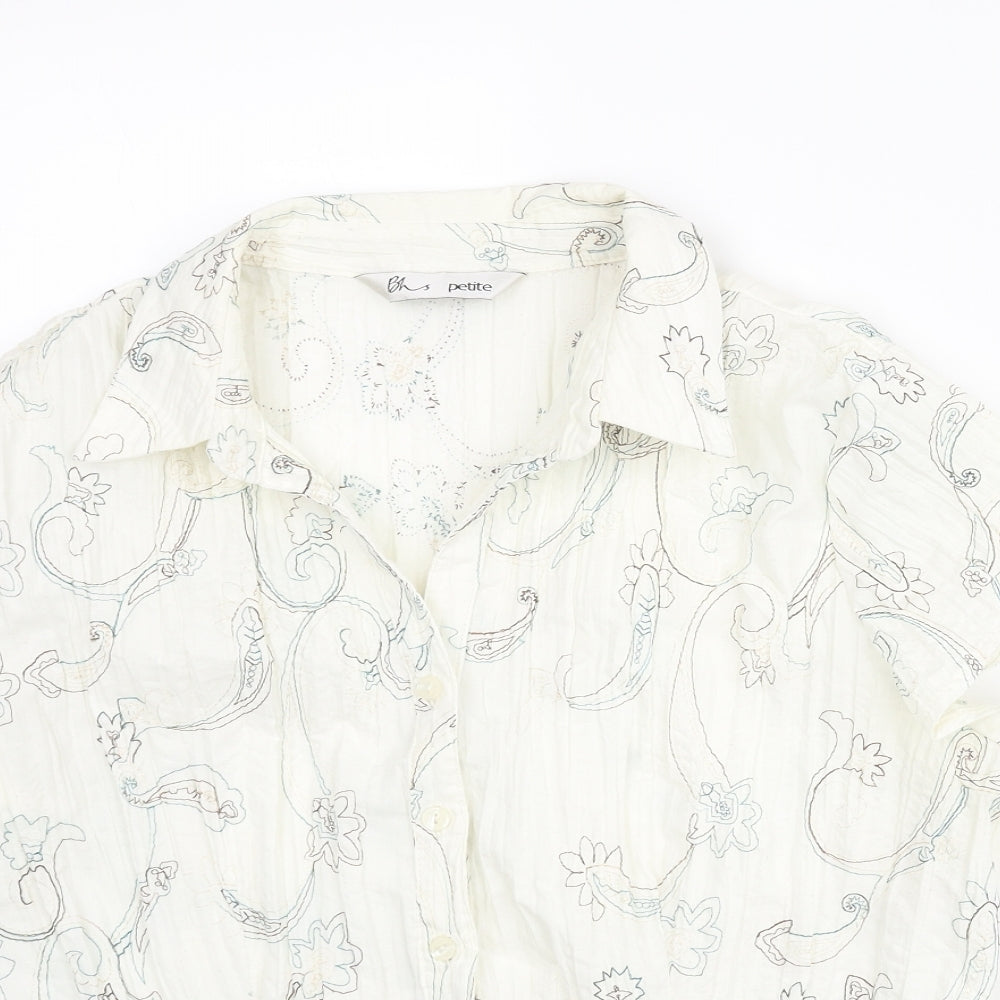 BHS Womens Ivory Geometric Polyester Basic Blouse Size 18 Collared - Embroidered