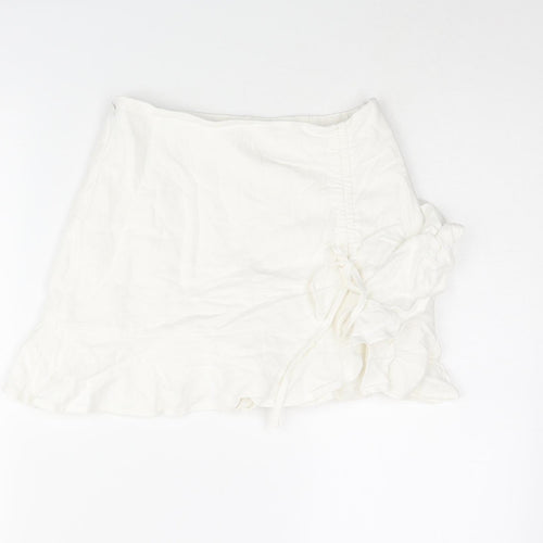 Stradivarius Womens White Viscose Skort Skirt Size 4 Zip - Layered Frill Rouched Bow
