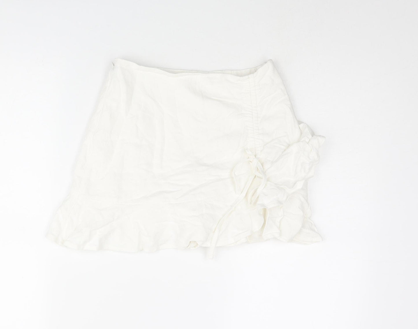Stradivarius Womens White Viscose Skort Skirt Size 4 Zip - Layered Frill Rouched Bow