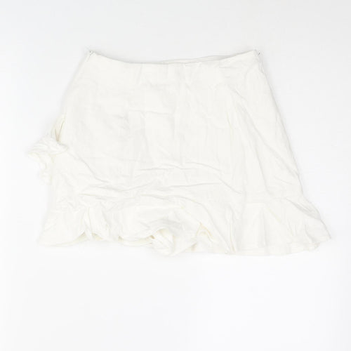 Stradivarius Womens White Viscose Skort Skirt Size 4 Zip - Layered Frill Rouched Bow
