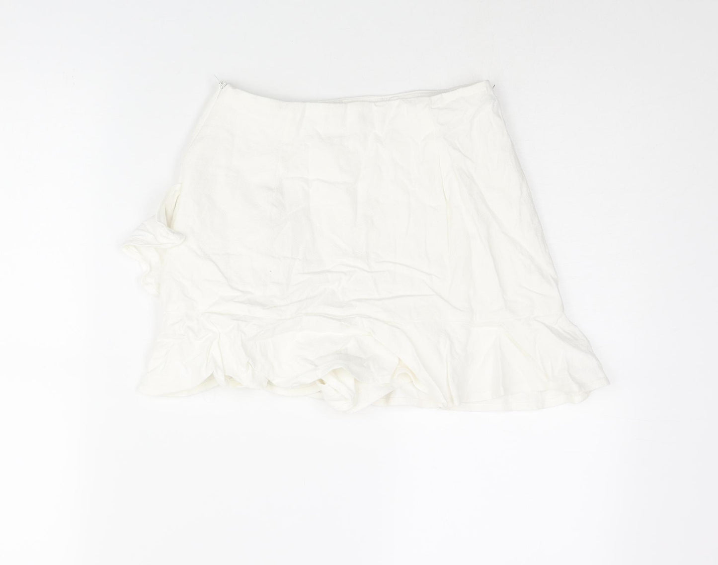 Stradivarius Womens White Viscose Skort Skirt Size 4 Zip - Layered Frill Rouched Bow